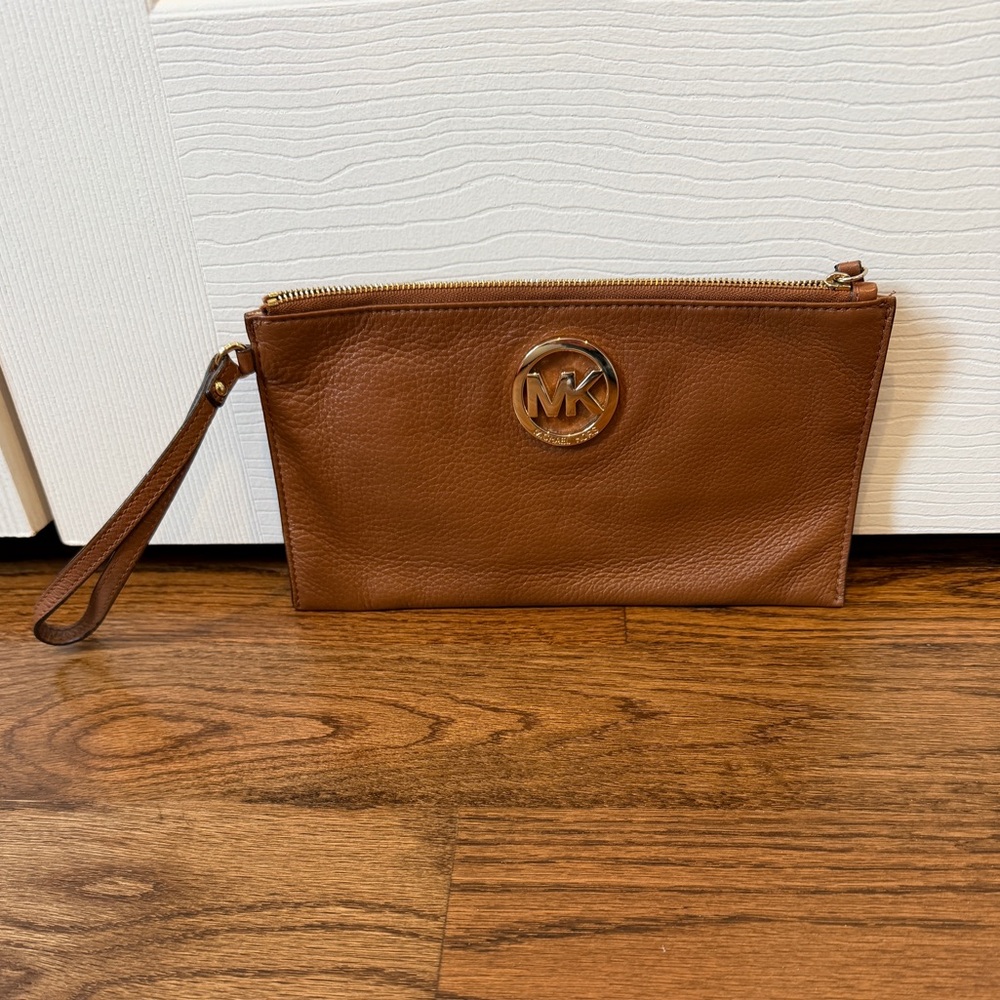 Michael Kors Tan pebbled Leather Wristlet